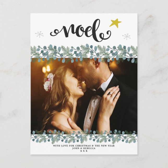 foto de natal de natal, cartão postal azul floral (Frente)