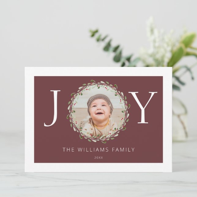 Foto de natal joy aqucolor wreath burgundy red (Em pé/Frente)