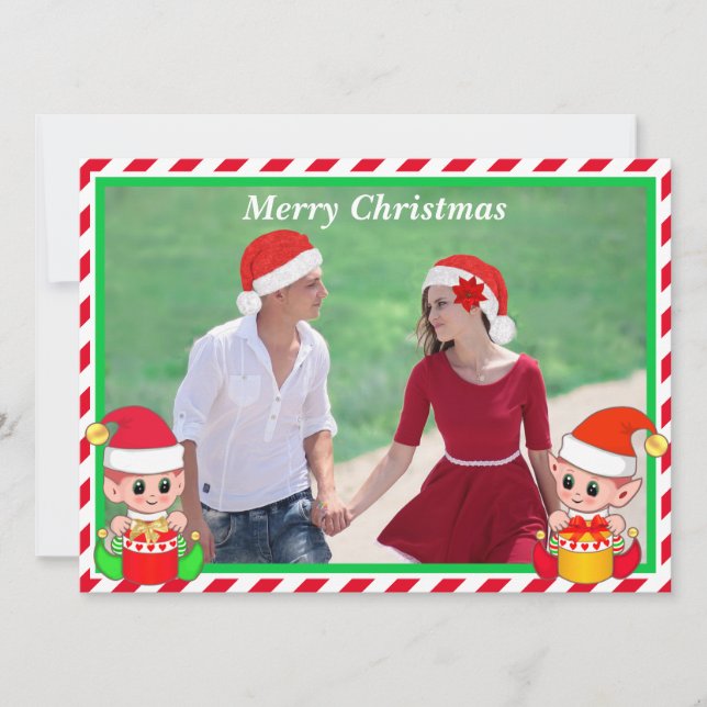 Foto de Natal Personalizada & Elfo Fofo em Vermelh (Frente)
