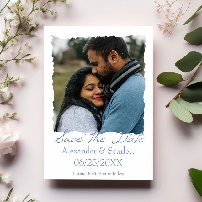 Foto de Quadro Azul Desafiado Salva O Anúncio De D (Blue Jagged Frame Photo Save the Date)