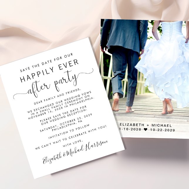 Foto de recepção de casamento Salvar a Data (A stylish save the date announcement for a reception to celebrate your elopement or private wedding)