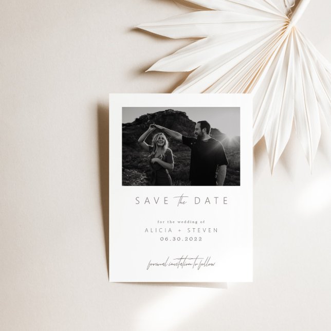 Foto de Script Minimalista Moderno Salvar a Data (Modern Minimalist Script Photo Save the Date)