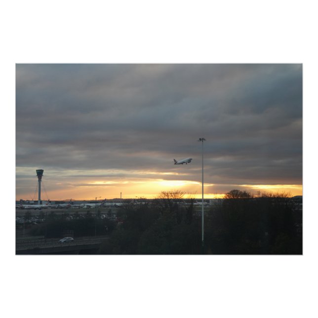 Foto Decolagem em Heathrow ao Pôr do Sol (Frente)