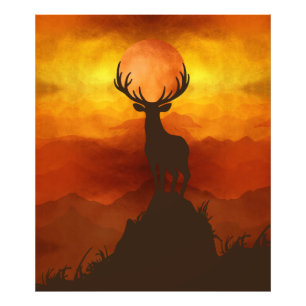 Foto Deer Buck no topo da montanha com o pôr do sol