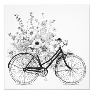 Foto Desenho da Bicicleta Floral Black White Vintage