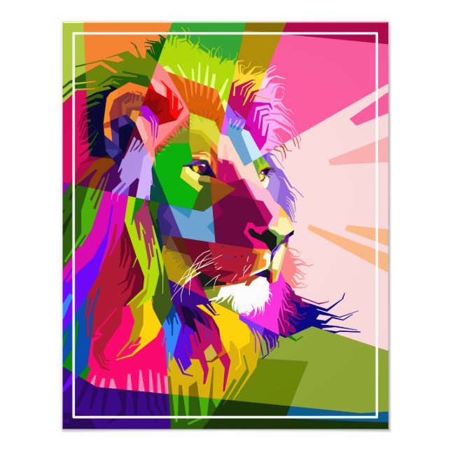 Foto Desenho de Arte Pop Prismática Colorida de Leão (Frente)