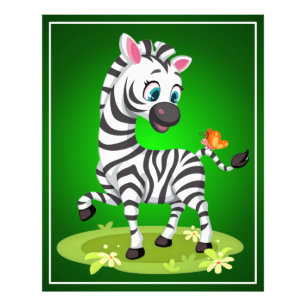 Foto Desenho de Zebra Bebê Brincando com Borboleta