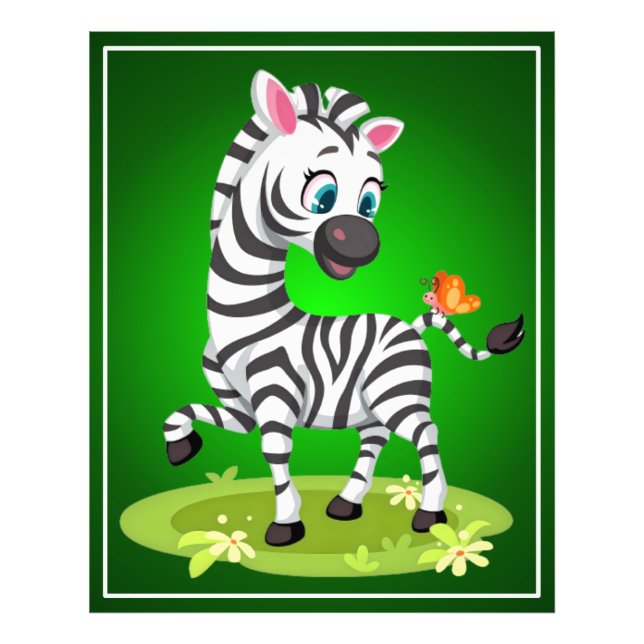 Foto Desenho de Zebra Bebê Brincando com Borboleta (Frente)