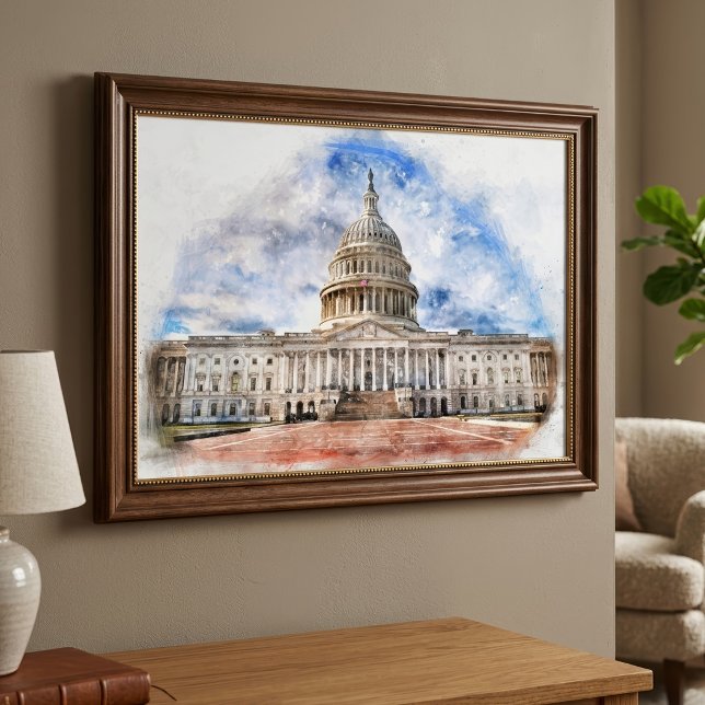 Foto Desenho em Pastel do Capitólio dos Estados Unidos  (United States Capitol Pastel Drawing Washington DC. Photo Print )