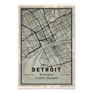 Foto detroit map print poster canvas | michigan