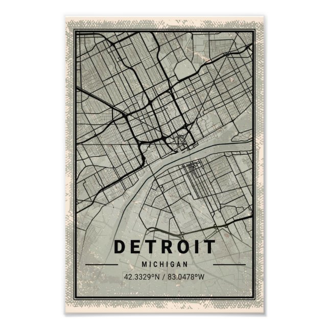 Foto detroit map print poster canvas | michigan (Frente)