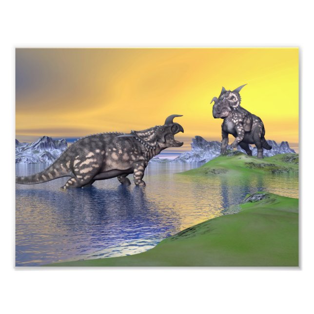 Foto Dinossauros do Einiossauro por pôr do sol - render (Frente)