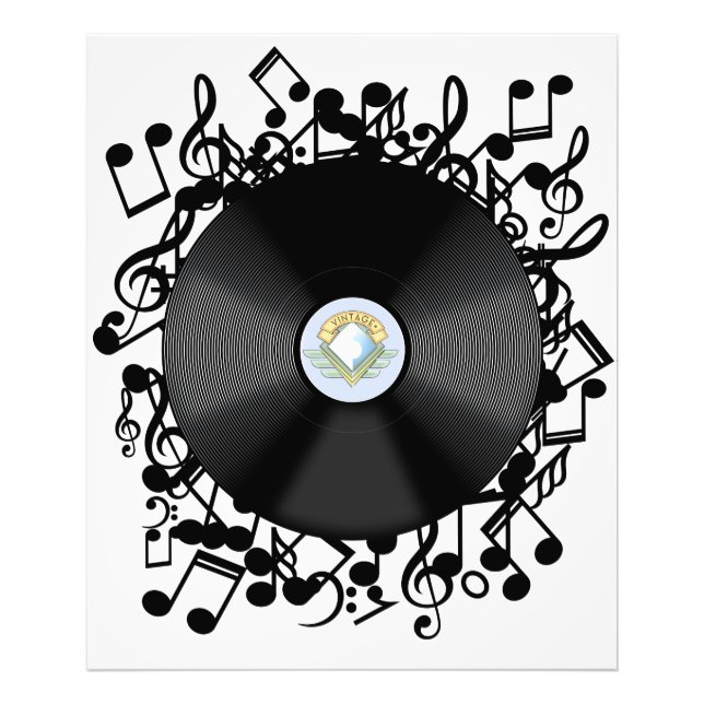 Foto Disco de Vinil Antigo e notas musicais (Frente)