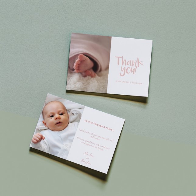 Foto divertida, menina, cartões de agradecimentos  (Your photo, baby girl, baby shower thank you card)