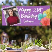 Foto do aniversário de 21 anos Feliz Floral Roxo M