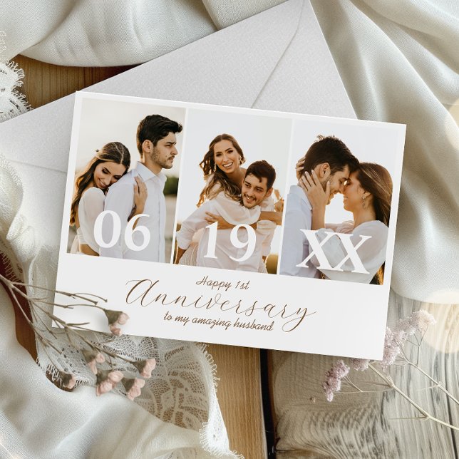 Foto do Aniversário de Casamento Simples | Cartão  (Capture cherished moments and heartfelt love in one beautiful wedding anniversary card.)
