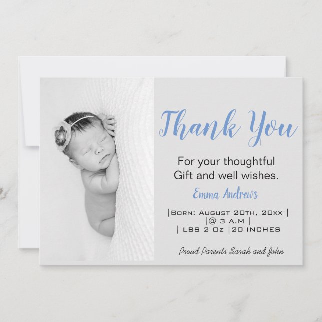 Foto do bebê Obrigado Anúncio de Nascimento Azul (Frente)