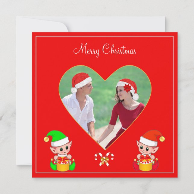 Foto do Casal Personalizado e Natal do Elf Bonito (Frente)