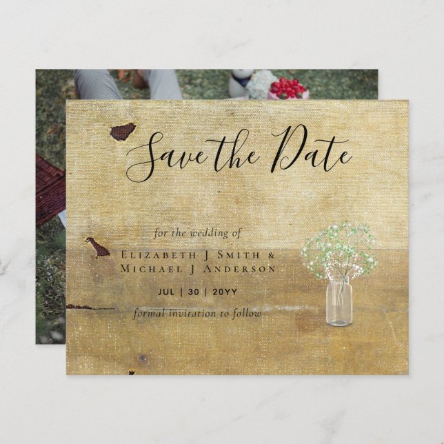 Foto do CHEAP Salvar Datas Rustic Gypsophila Mason (Frente/Verso)