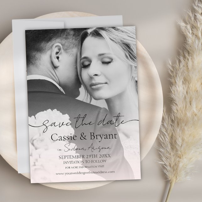 Foto do Cheio Romântico Romântico Blush para salva (Blush Pink Modern Minimalist Save the Date Wedding Invitation with Calligraphy Script)