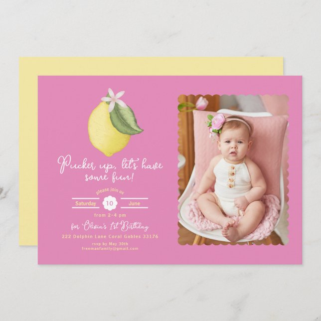 Foto do Convite de Aniversário de Limão Rosa (Frente/Verso)