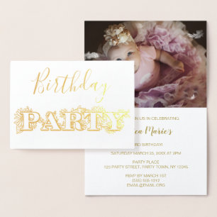 Foto do Convite de aniversário Floral Gold Foil