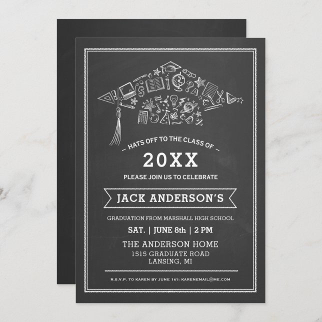 Foto do convite de festas do boné de formatura do (Frente/Verso)