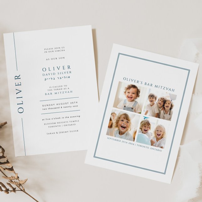 Foto do Convite Mitzvah, Bar Azul e Branco Moderno (Criador carregado)