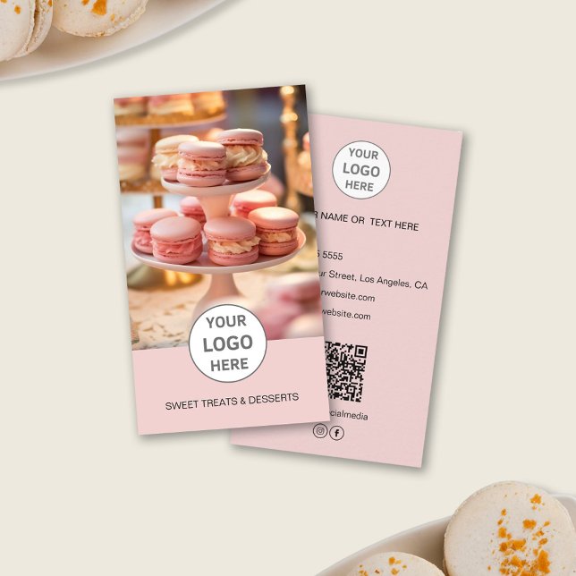 Foto do logotipo personalizado da padaria Cartão d (Custom Logo Photo QR Bakery Pink Business Card)