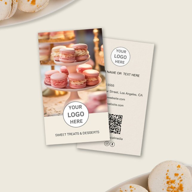 Foto do logotipo personalizado da padaria Cartão d (Bakery Custom Logo Photo QR Cream Business Card)