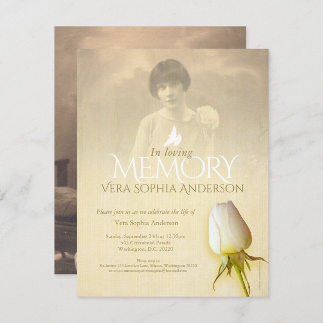 Foto do Memorial White rose, anúncio de funeral (Frente/Verso)
