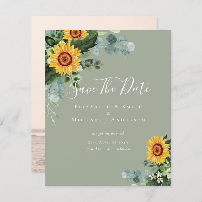 Foto do ORÇAMENTO Salvar Data Rustic SUNFLOWERS Gr (Frente/Verso)