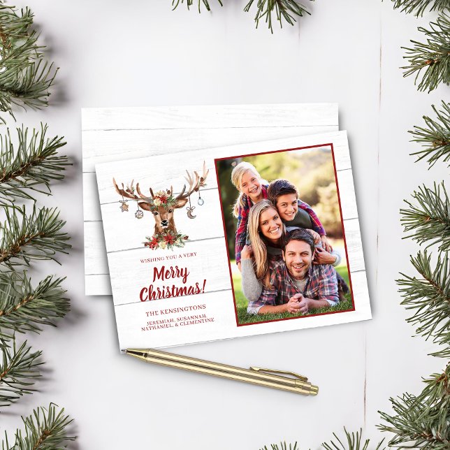 Foto do Ornamento de Veados de Natal Russo do Orça (Budget Rustic Christmas Deer Ornaments Photo Card)