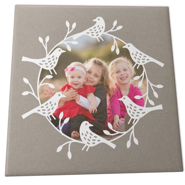 Foto do Pássaro Nórdico (Scandinavian bird wreath photo ceramic tile)