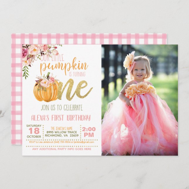 Foto do Primeiro Convite de Aniversário da Pumpkin (Frente/Verso)