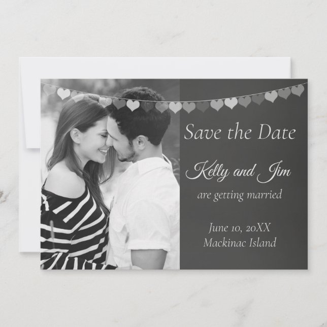 Foto do quadro negro e branco Salvar a data (Frente)