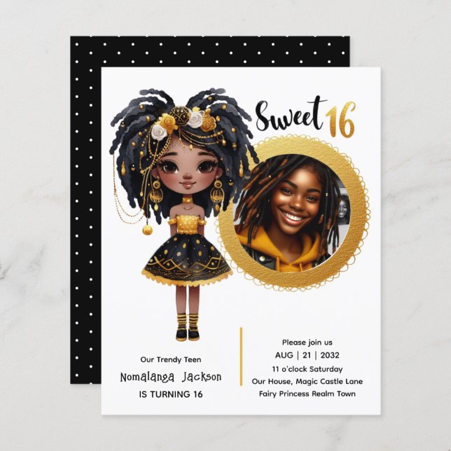 FOTO Doce 16 Adolescente Preto Aniversário Preto D (Frente/Verso)