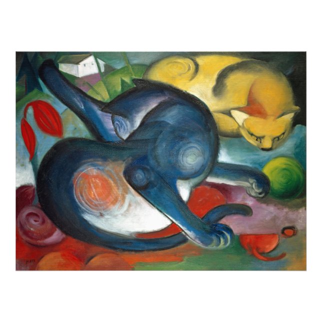 Foto Dois gatos, azul e amarelo (1912) por Franz Marc (Frente)