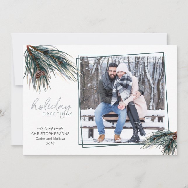 Foto dos CARTÕES DE NATAL Watercolor Pine Boughs (Frente)