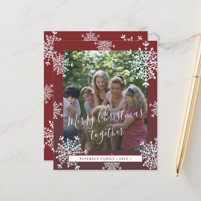 Foto dos flocos de neve do orçamento Cartão vermel (Frente/Verso In Situ)
