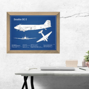 Foto Douglas DC-3 - Plano de desenho de projeto de aviã
