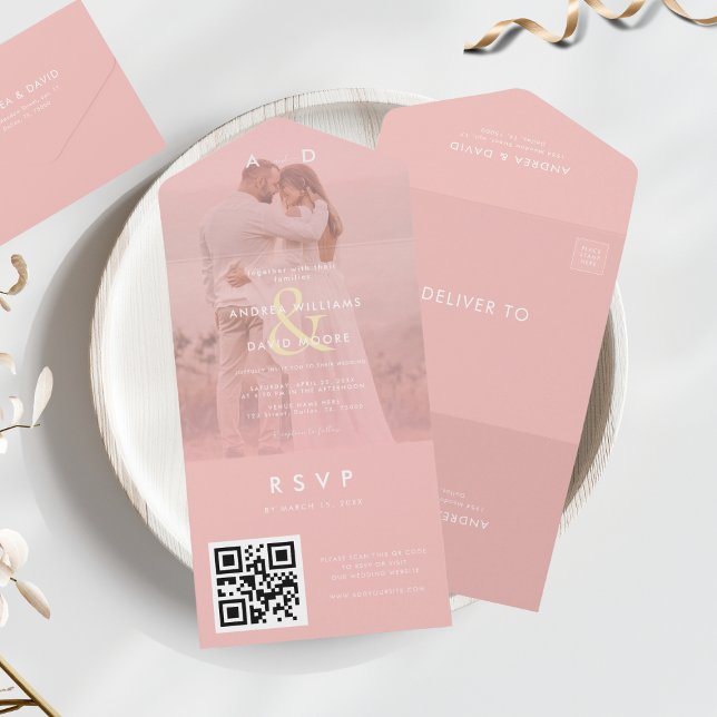 Foto Dourada, cor-de-rosa, Ampersand & QR Code Wed (Criador carregado)