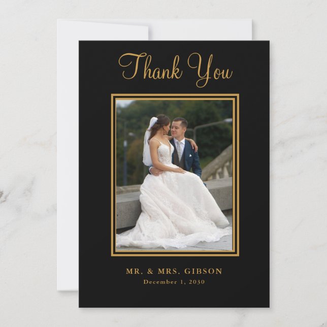 Foto Dourada Escrita No Cartões de agradecimentos  (Frente)