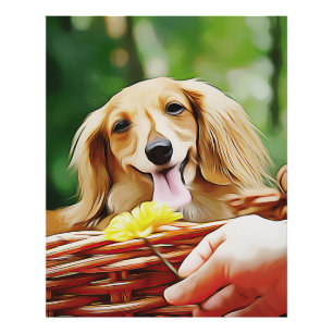 Foto Doxie Person Mão Mostrando Uma Flor Para Um Dachsh