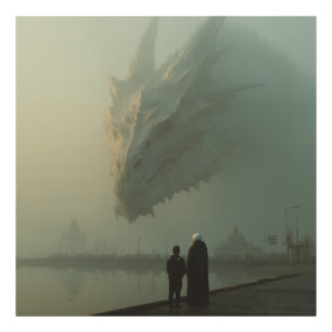 Foto Dragão Branco Gigante Sobre o Pier da Cidade Nebul