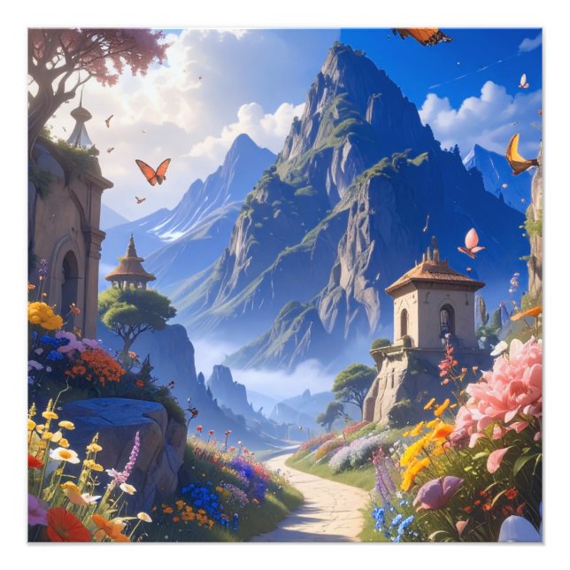Foto Dreamy Fantasy Landscape Tapestry – Mountains & Bl (Frente)