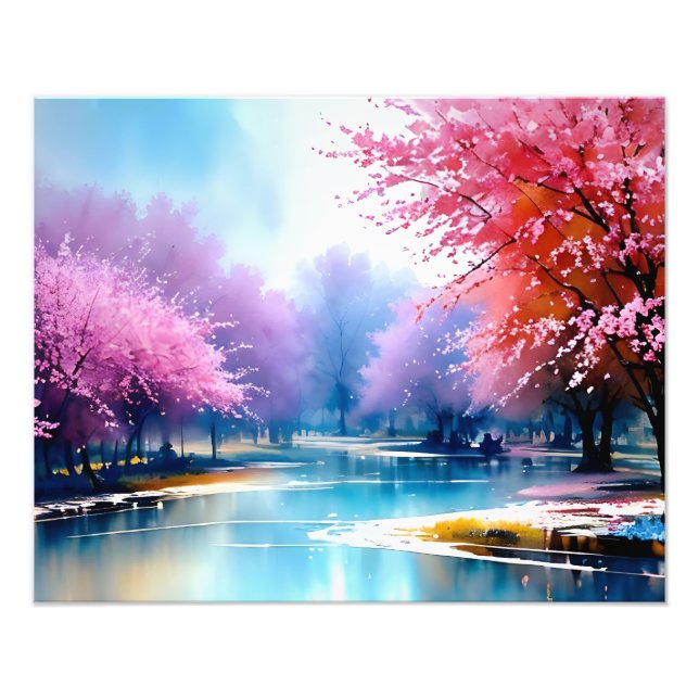 Foto Dreamy Riverbank Sob Blossomas De Cereja (Frente)