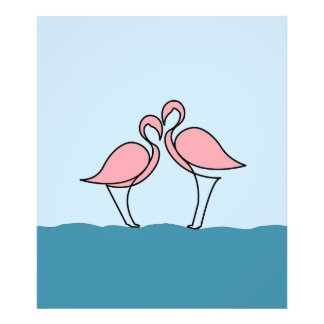 Foto Duas Flamingos Rosa no Desenho da Linha de Água