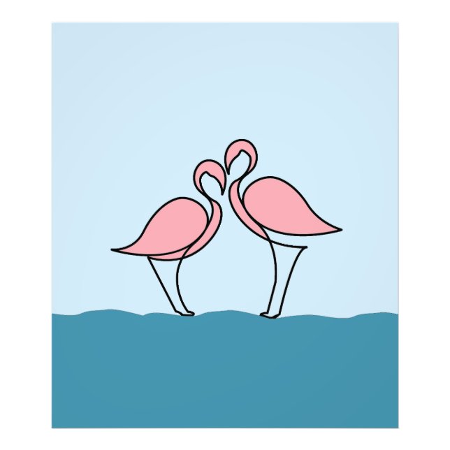 Foto Duas Flamingos Rosa no Desenho da Linha de Água (Frente)
