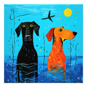 Foto "Duo Aquático de Alegria" - Cães Coloridos Surreal